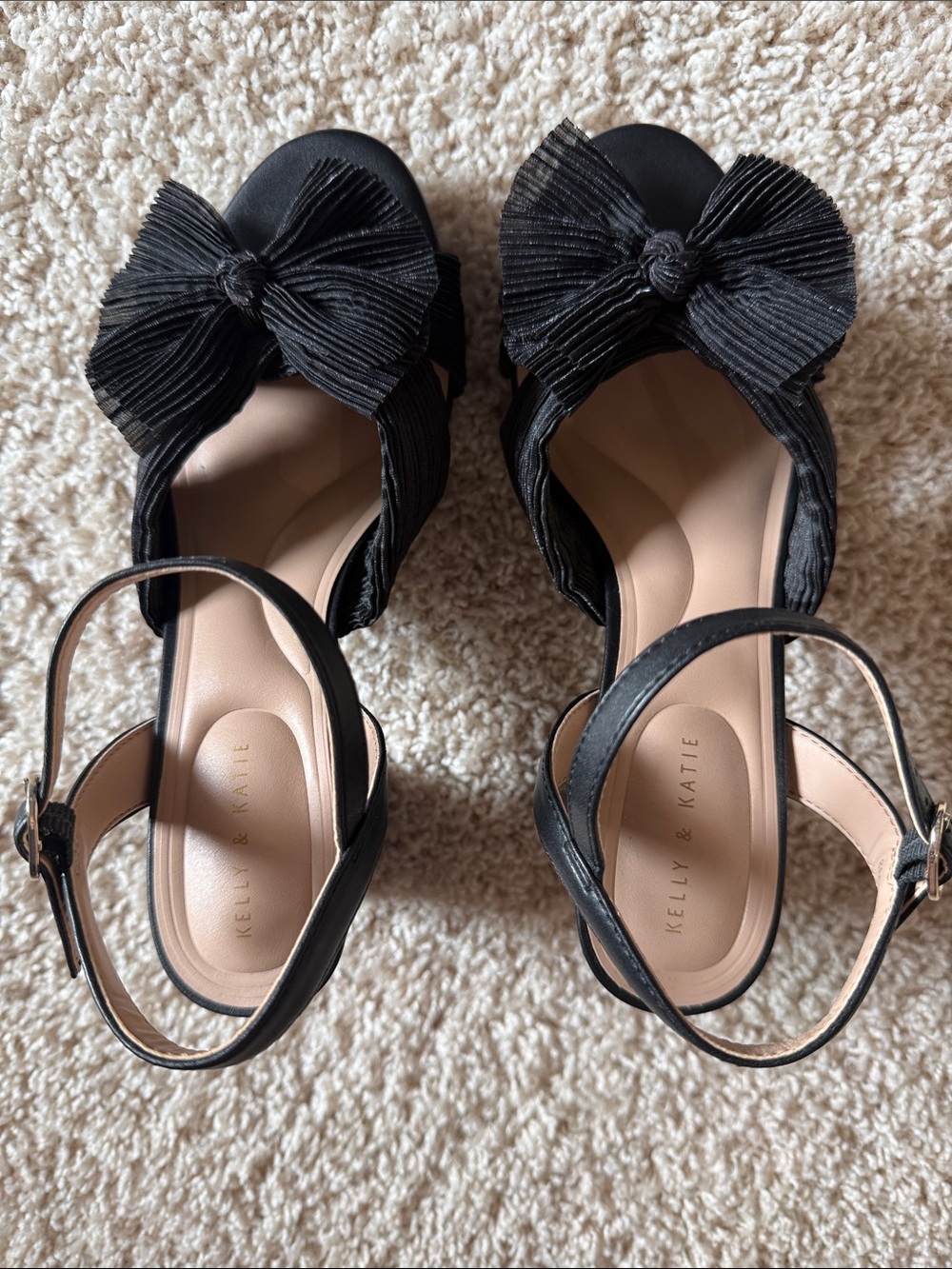 Kelly & Katie Black Pleated Bow Slingback Heels Sz 8m